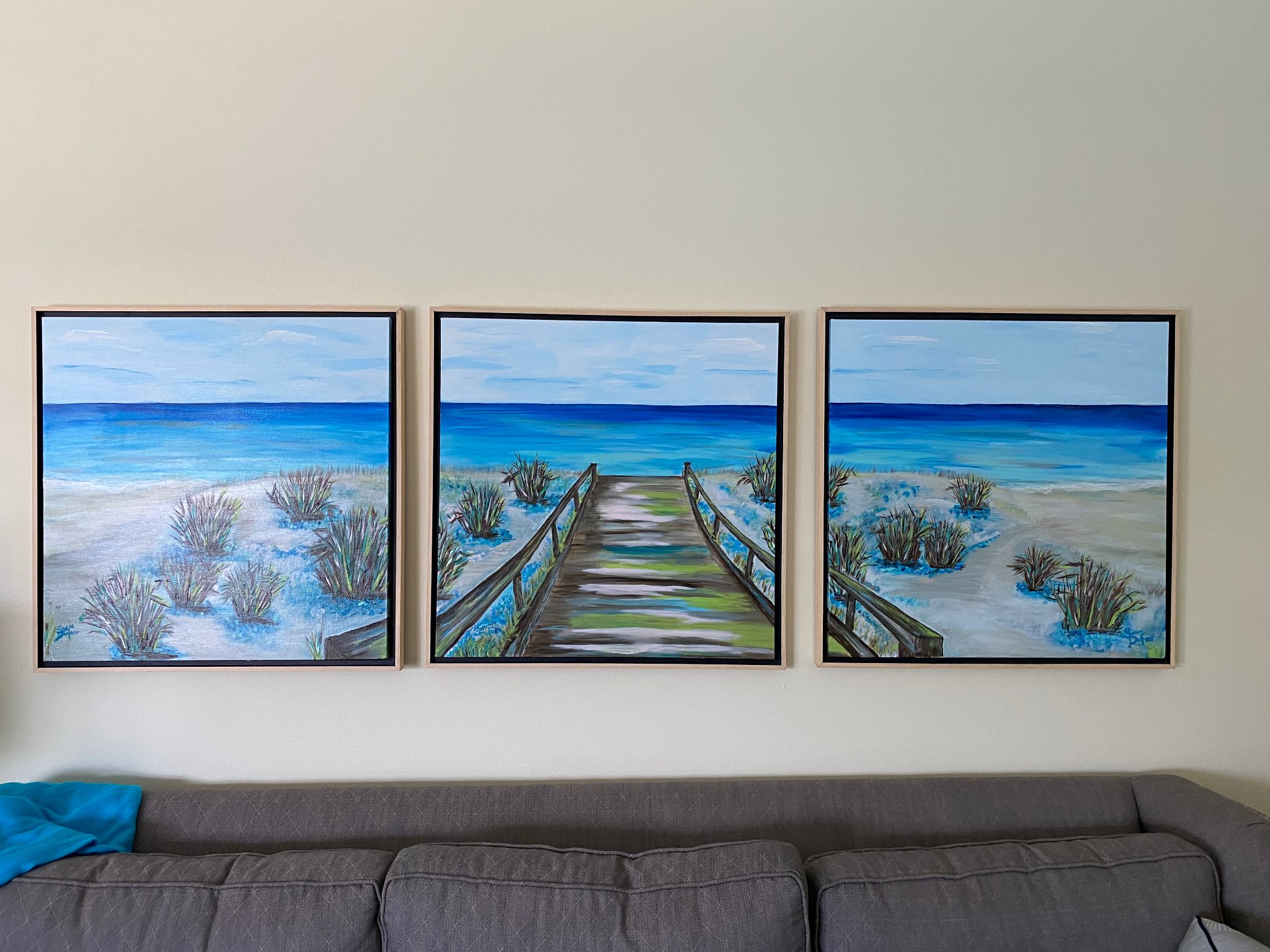 Take a Stroll With Me — beach boardwalk triptych leading to the ocean